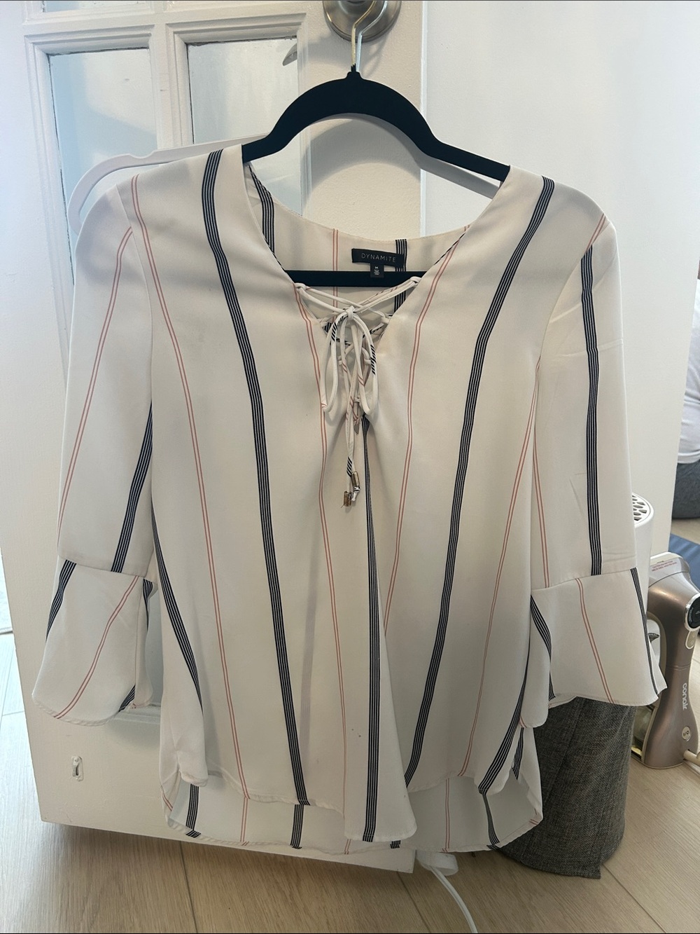 Dynamite Cream Blouse with Black and Blush Stripes